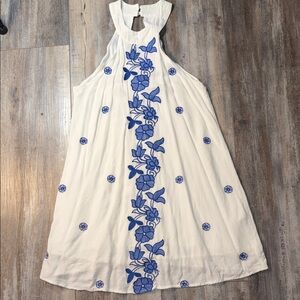 UO Embroidered High-Neck Mini Dress